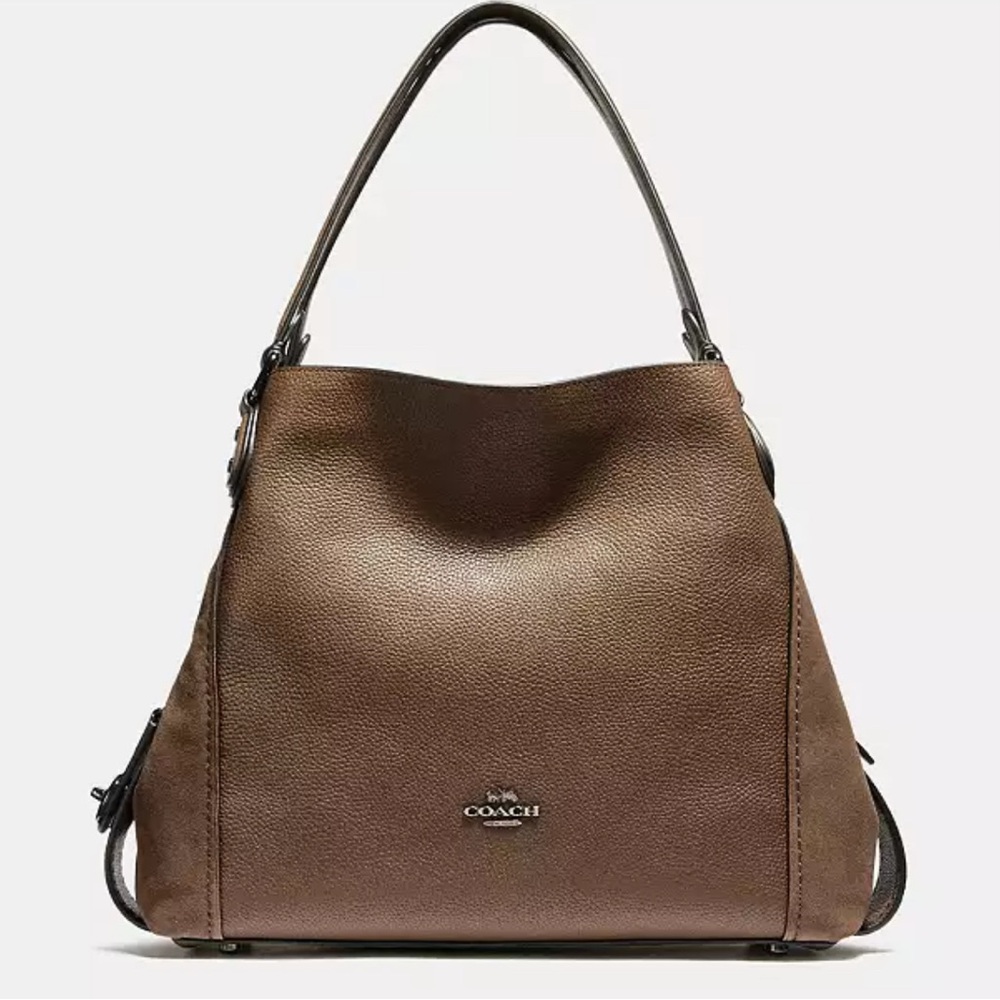 Coach EDIE 31 Brown Pebbled Leather Shoulder Bag